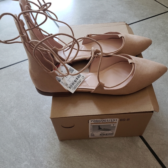 Zara Taupe Lace Up Flats - Picture 9 of 12